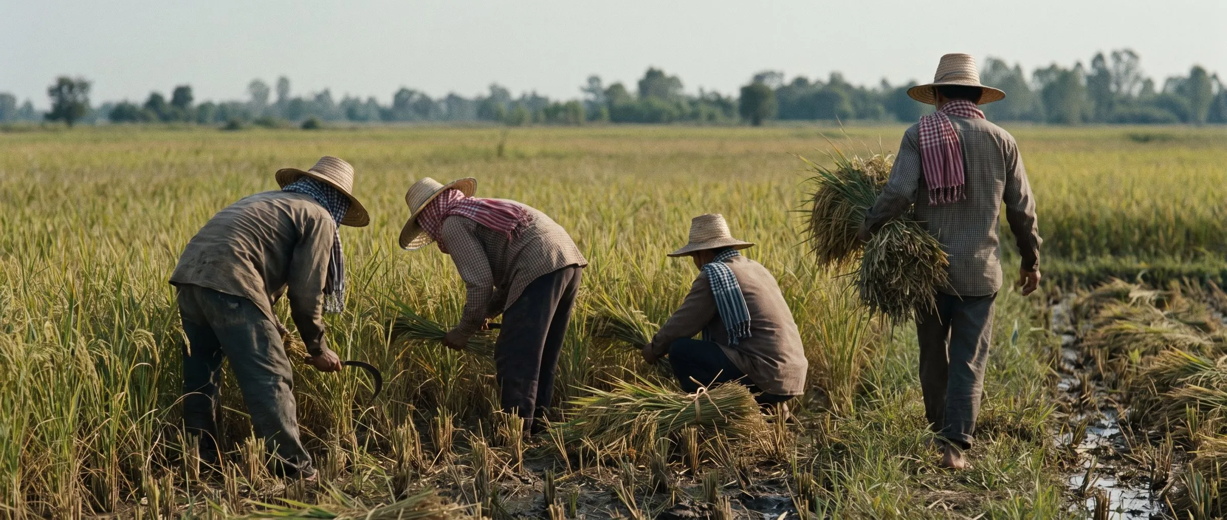 Rice harvest in progress, Cambodia